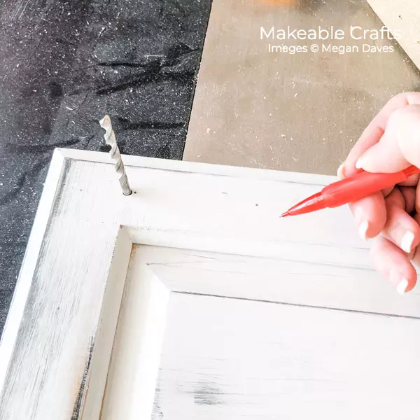Old Cabinet Door Craft Ideas | measure and mark for drilling