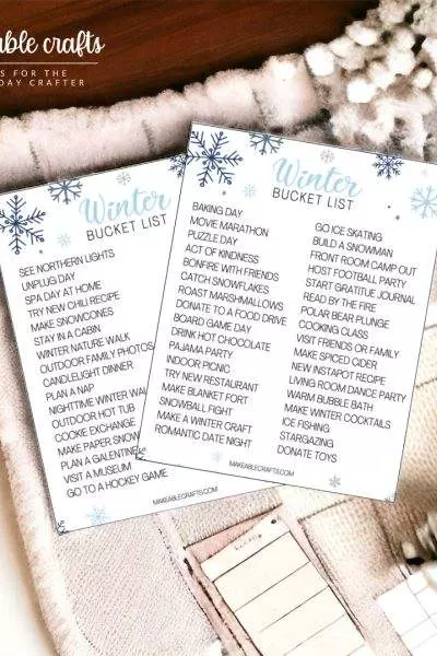printable of winter bucket list activities that you can put on popsicle sticks in a jar. pull out the activities you have done and put them in the second jar.